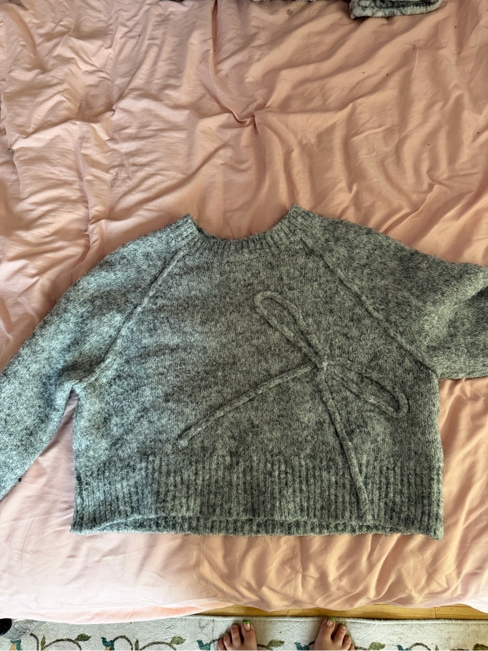 american eagle Cozy Grey Knit Bow Detail Sweater